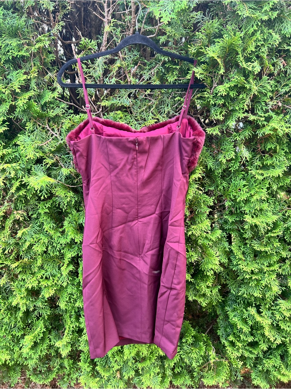 naked wardrobe burgundy faux fur trim mini dress - Picture 2 of 6